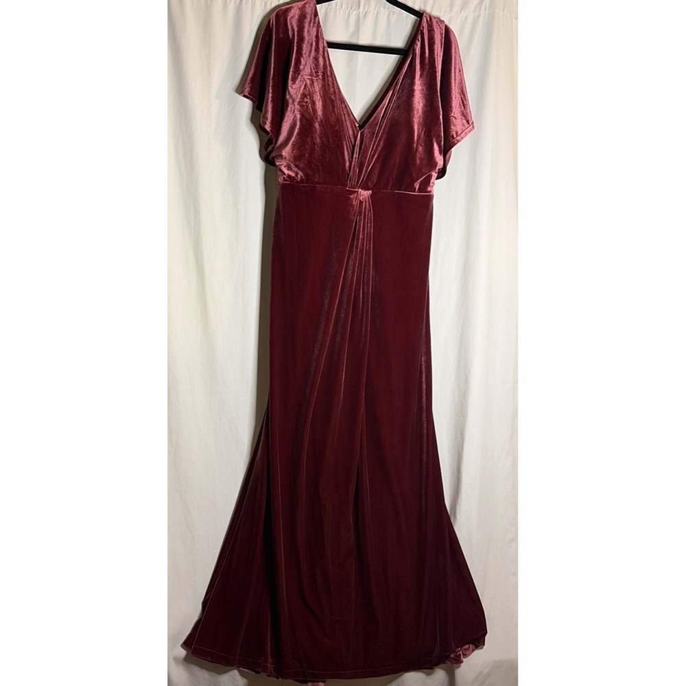 Revelry‎ Red Velvet Dress Womens Size 14 Maxi Kimono Sleeve V Neck Formal Gown